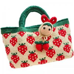 Buy cheap White Woven Cotton Bag , Strawberry Womens Crochet Handbags 32cm×25cm product