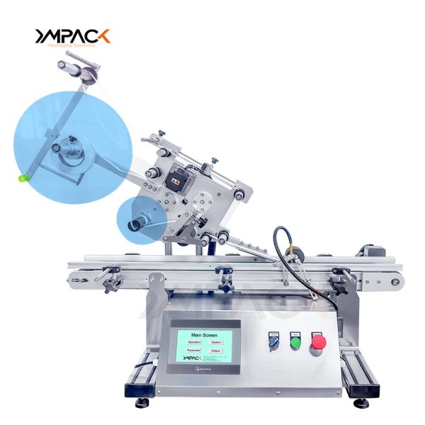 Styrofoam Boxes Flat Desktop Labeler Machine Sticker Applicator Automatic PLC Controlled