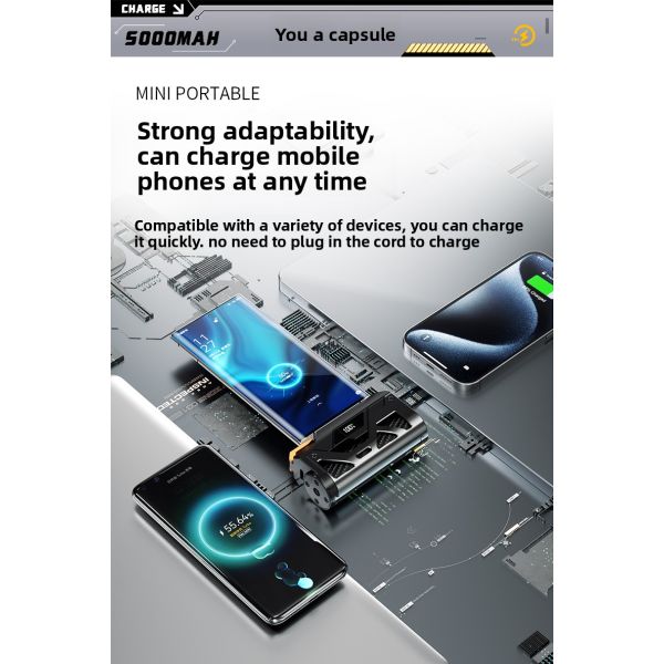 Mecha Capsule Cordless Power Bank 10000mAh 10W Portable Mini Fast Charging Backup Battery
