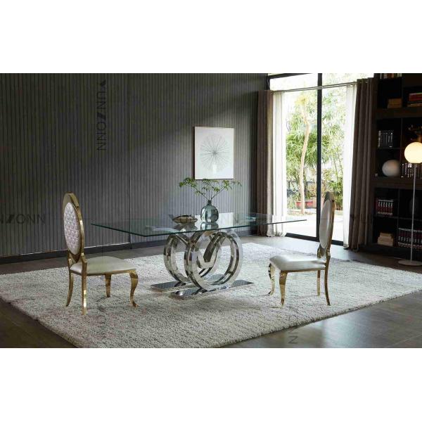 Seagulls Design Luxury Modern Glass Top Dining Table Set 4 Seater Stainless Steel Base Frame Silver