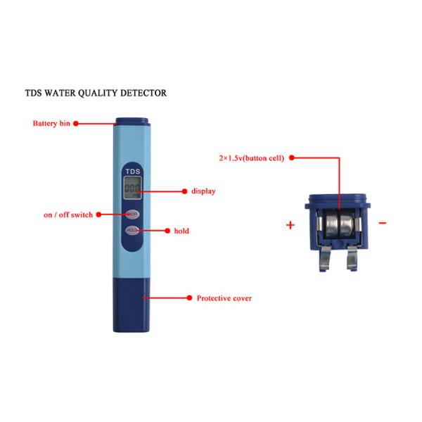 Blue Digital Water TDS Meter Lightweight With LR44 Cell Battery Battery