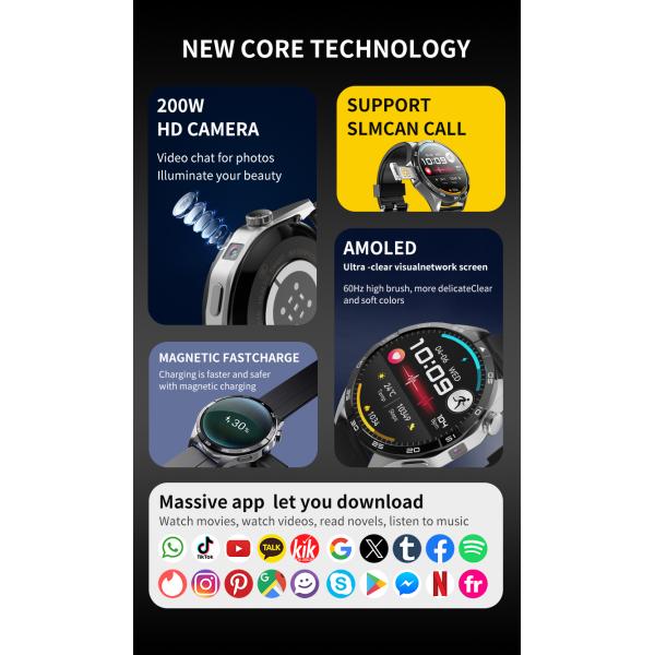 4G Smart Watch 1.43 Inch Screen 780mAh Battery 8.1 Android Global Call Heart Rate IP67 Waterproof