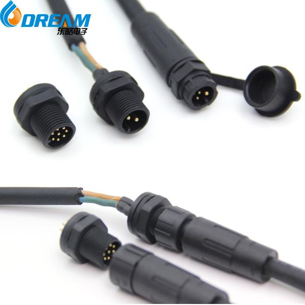 CQC Waterproof Wire Cable Assembly Connector 5 Cores Black LED M12 Connector