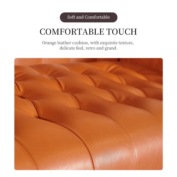 Luxury Vibrant Orange Leather Chesterfield Wingback 3 Seater Sofa All-over Tufted Sponge-Filled Set for Modern Boutique Hotel