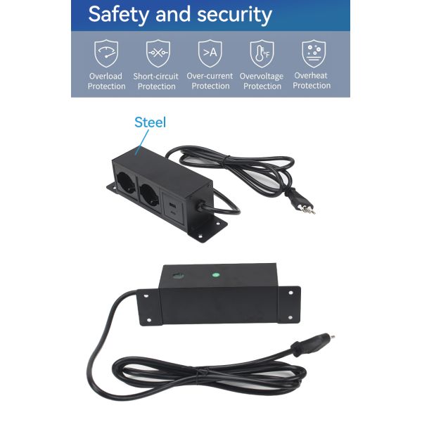 Commercial Under Desk Power Strip Outlet 20W USBA USBC 250V