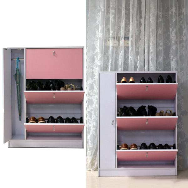 Pink Umbrella Storage Adjustable MDF Mirrored Shoe Cabinet