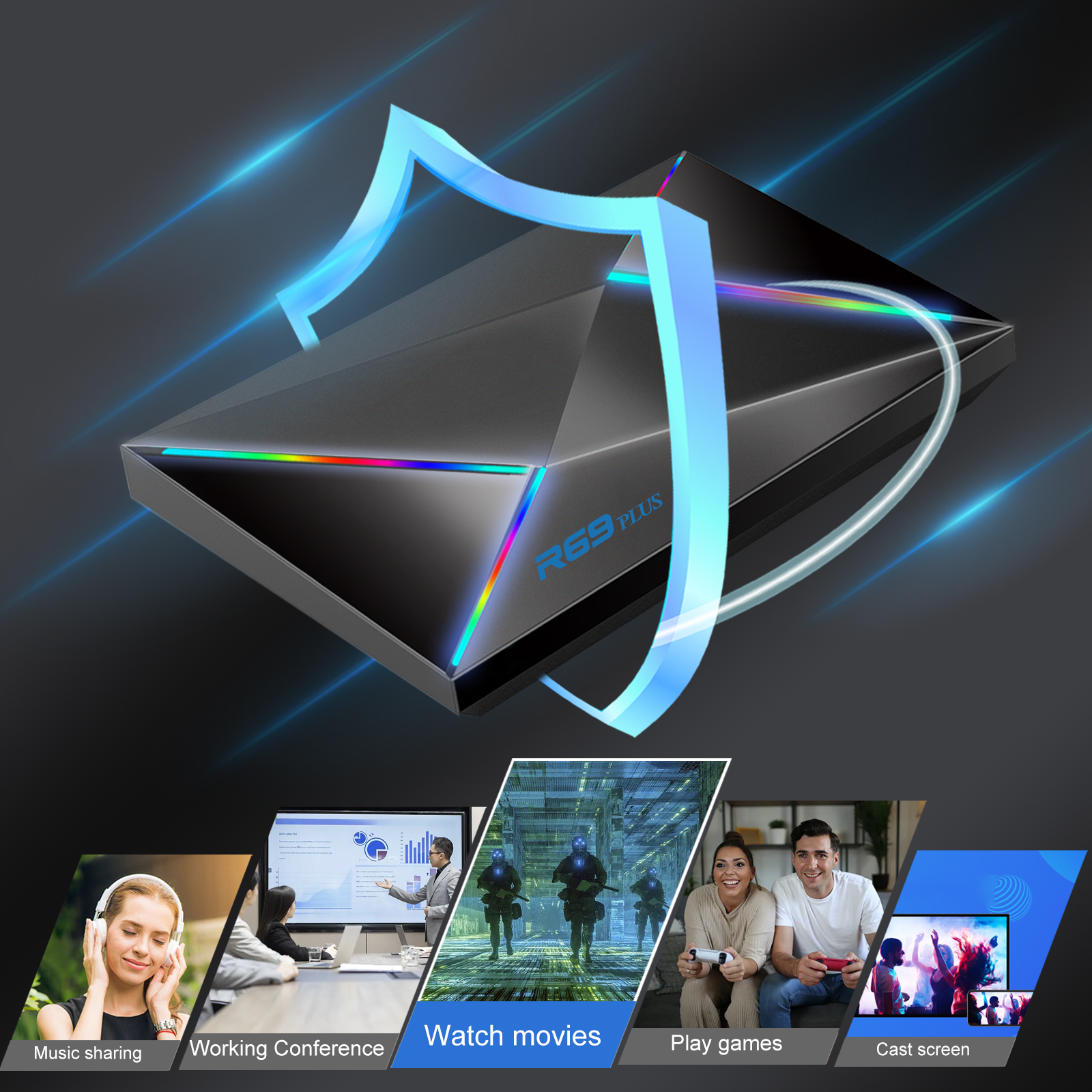 Android 14.0 TV Box 2025 R69 Plus, Allwinner H728 Octa-core 8K HDR10+ TV Box, 4GB RAM 64GB ROM, Support WiFi 6, BT 5.0, Gigabit Ethernet Media Player