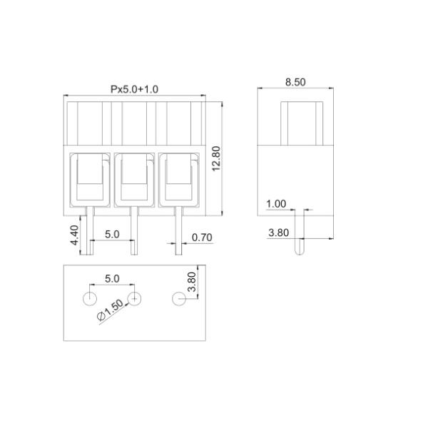 166 Block PCB Screw Terminal Block Phosphor Bronze Ni Plated PA66 UL 94-0 Housing