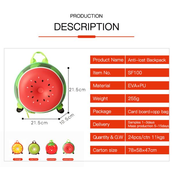 Customization EVA Toddler Backpack Fruit Design Anti Lost Backpack Child School Bag