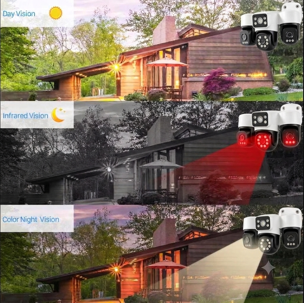 Triple-View Multi-Angle Surveillance 1080P Wi-Fi Network Camera Outdoor Security Camera
