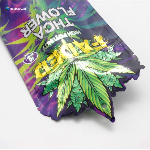 Printed Flexible Laminate Mylar Bag Reusable Zipper Top For Weed Packaging