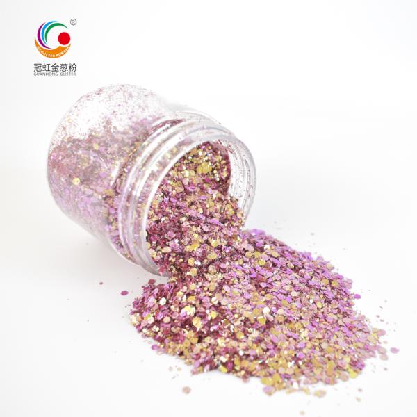 Party Makeup Compatible PET Charming Solvent Resistant Chameleon Glitter Powder Mixes with Mix Sizes and Hexagon