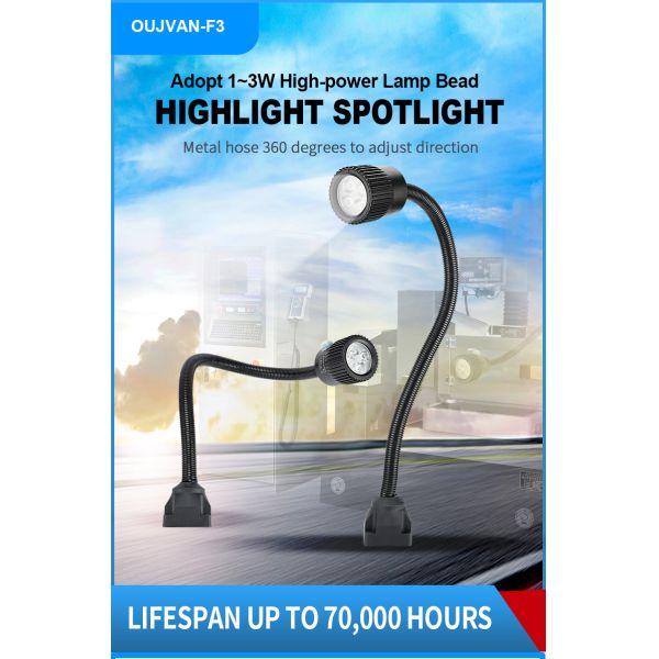 OUJVAN F3 LED Machine Light with 360° Flexible Hose IP67 Waterproof and 50000H Lifespan for Industrial Machines