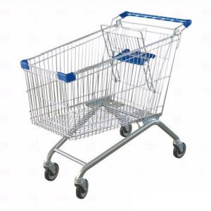 China Steel Material Unfolding Supermarket Trolleys Wire Shopping Basket With Wheels on sale