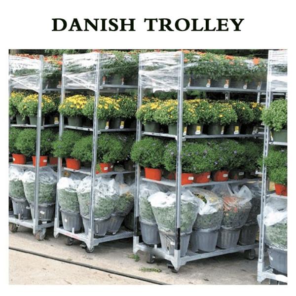 675*562*1700mm Plywood Danish Flower Trolley PP Wheel Adjustable Height