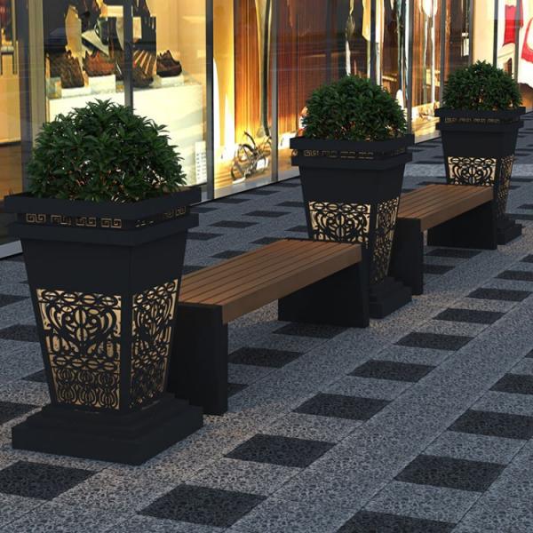 Extra large planter pots and outdoor urban bench with flower pot