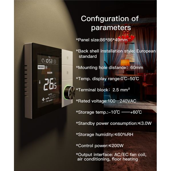 Knob Touch Button LCD Screen 2/4 Pipes Fan Coil Unit FCU Thermostat Controller