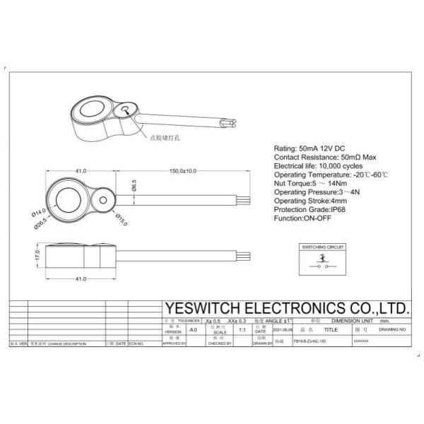 4mm IP68 Latching Momentary Switch Push Button On And Off Switch 50mA