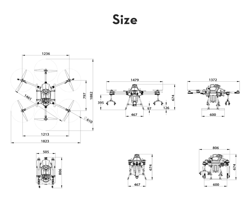 Electric G610 EFT Agricultural Drone Sprayer with Precision Seeding Option Chinese Factory Big Granule Spreader
