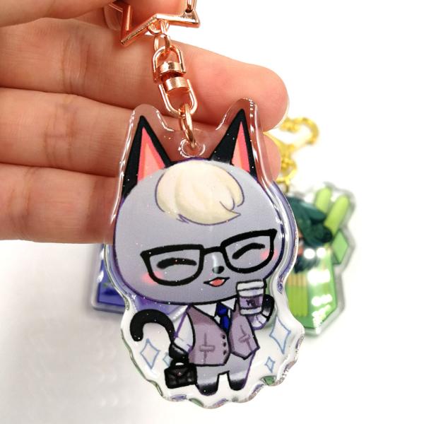 Custom double side printed clear acrylic charms keychain with glitter epoxy keychain