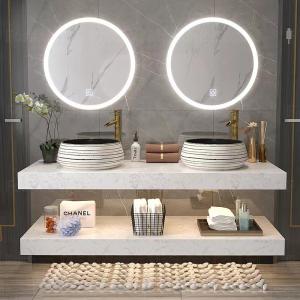 China Rectangle Double Sink Waterproof Bathroom Vanity With Smart Lighted Led Mirror on sale