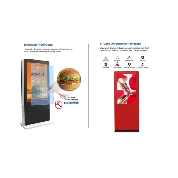 Outdoor Waterproof 55 Inch Floor Standing Kiosk Media Player Digital Signage Advertising Totem Text Animation Graphics SDK MJK