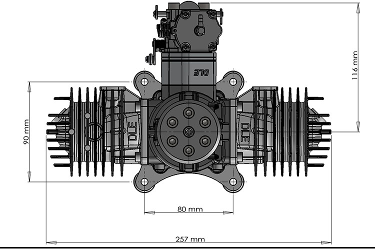 DLE222 Model Airplane Gasoline Engine Four Cylinder Two Stroke Side Exhaust Natural Air-cooled Hand Starting 222CC Displacement