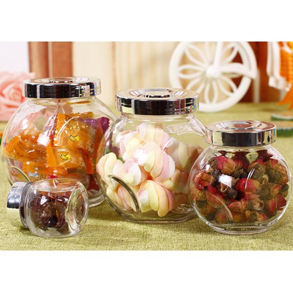 Clear Flat Drum Shape Empty Glass Jars Food Storage For Candy / Spices