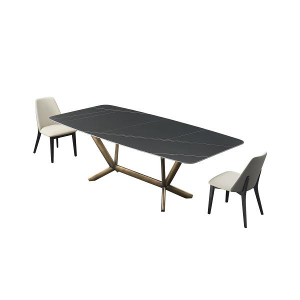 Modern Marble Bronze Stainless Steel Base 1.8 Large Table Customized Black Slate Dining Table