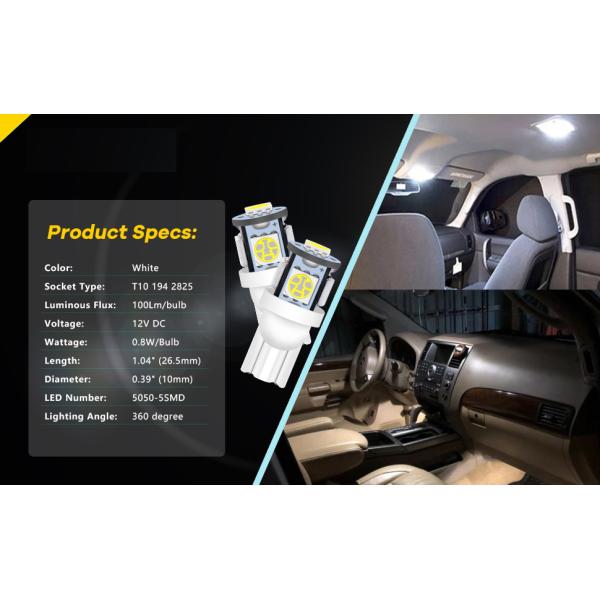 194 Automotive LED Light Bulbs 6500K Wedge T10 SMD 5050 Chips