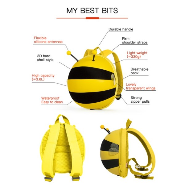 Supercute Child School Bag Kids Bee Backpack Hardshell Backpack With Durable Handle