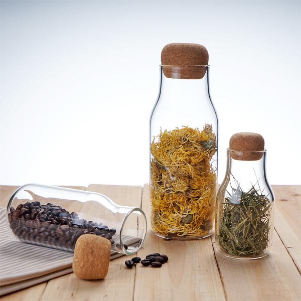 150 Ml 330 Ml Decorative Glass Bottles / Glass Storage Jars With Cork Lid