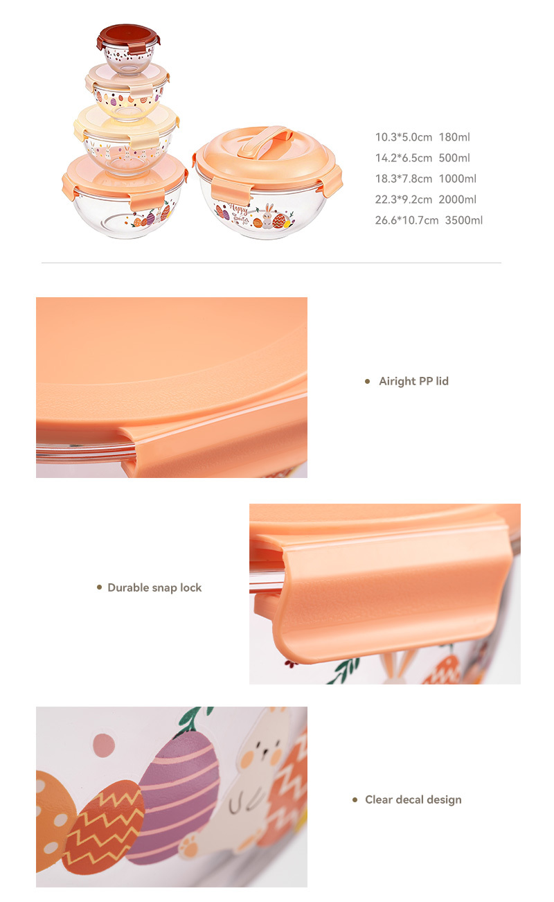 Borosilicate Glass Mixing Bowl Set Stackable with Lids and Temperature Range -40°C to 560°C for Kitchen Use