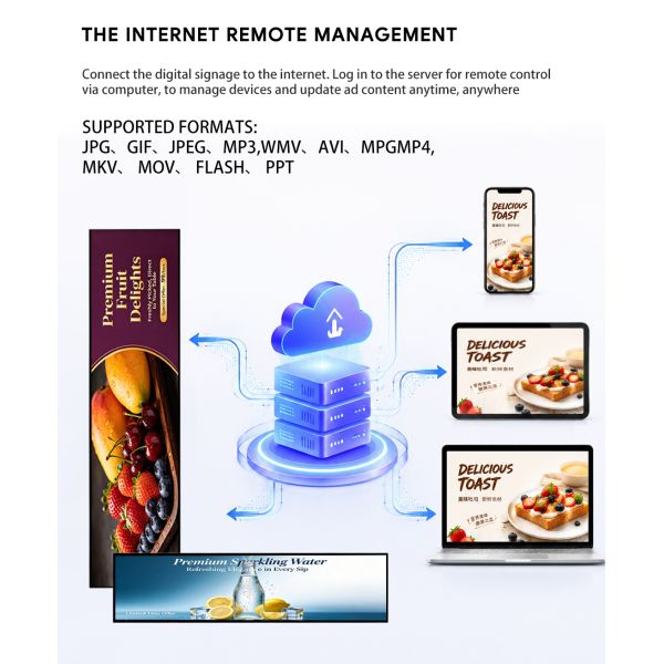 MJK 4K LCD Stretched Bar Digital Poster Advertising Display with Animation 23.6 Inch Built-In CMS Retail Shelf Monitor Strip