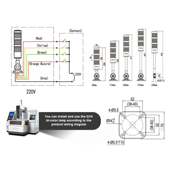 High Decibel 95dB Industrial Tower Light, IP Rated Multi-Color Status Lamp for Machine Tool Fault & Operation Alert