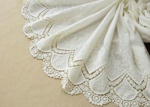 China Customized Embroidery Cotton Lace Fabric By The Yard For Dress Cloth Off White Color on sale