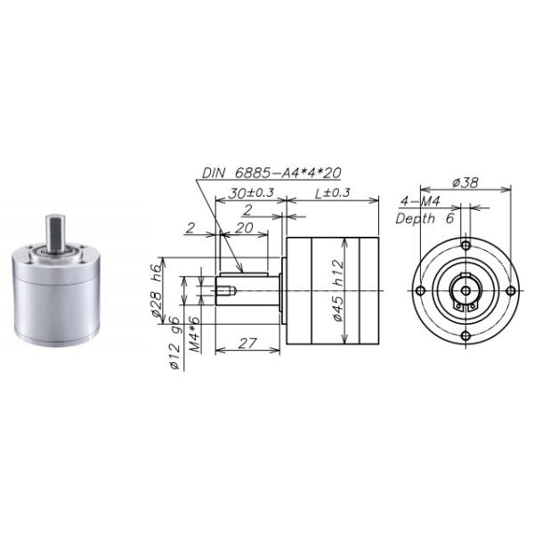 Precision High Torque Planetary Gearbox 38.8mm Length 4.5N.M Intermitten Torque