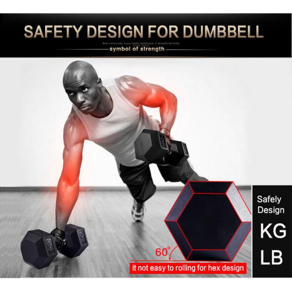 2.5kg 5kg 7.5kg 10kg Cast iron Black Rubber Coated Hex Fixed Dumbbell