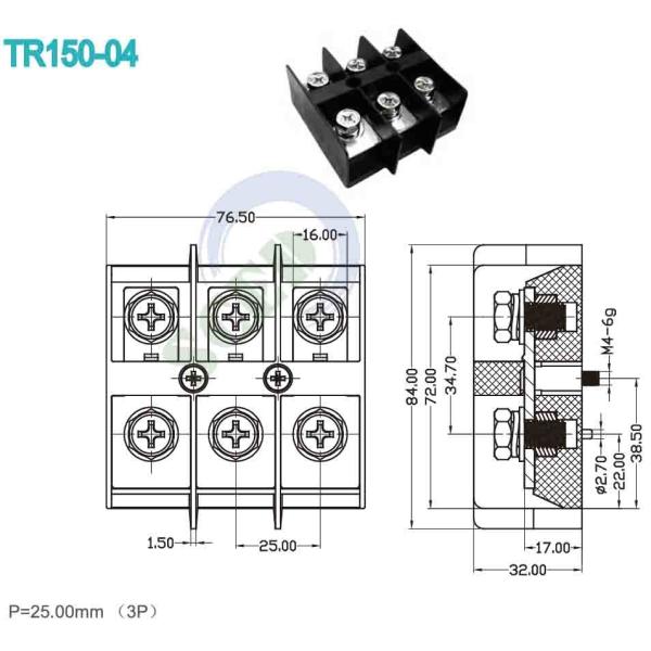 High Current Terminal connector Pitch 25.00mm 600V 150A PA66 3P M8