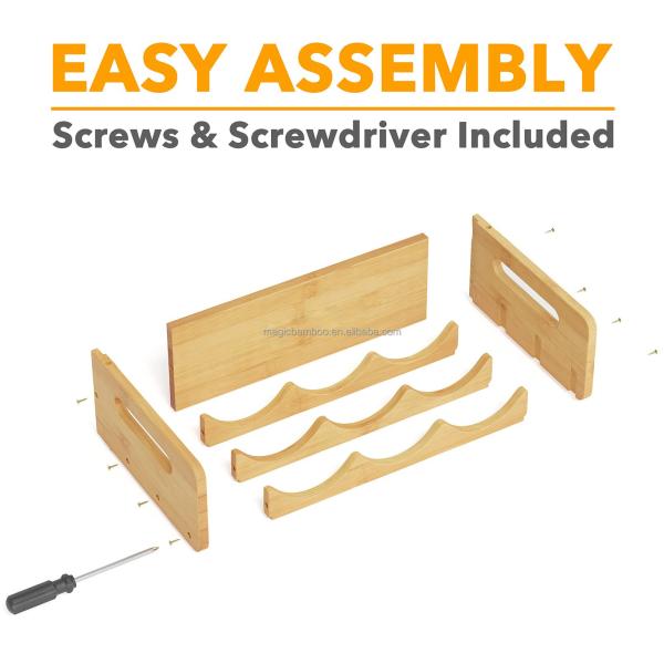 BAMBOO Water Bottle Organizer With Labels Non-folding Rack for Kitchen Pantry and Cabinets