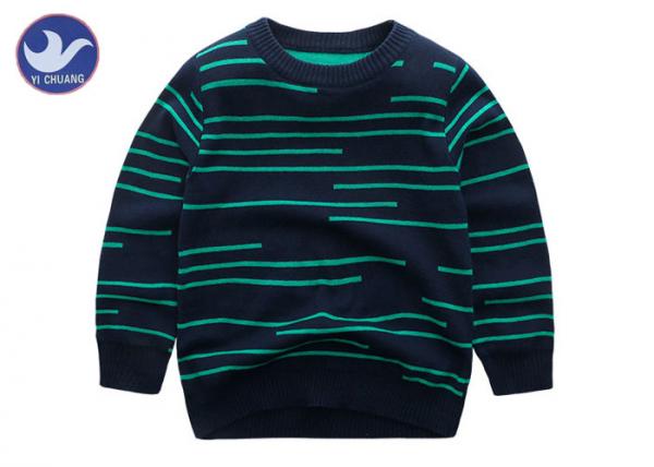 Quality Irregular Stripes Boys Knit Pullover Sweater Crew Neck Double Layer Warm for sale
