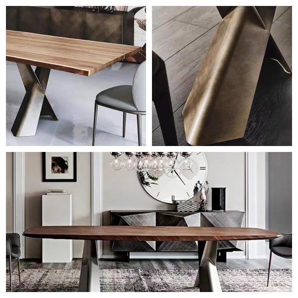 Stainless Steel Base Industrial Wood Dining Tables Rectangle Rustic