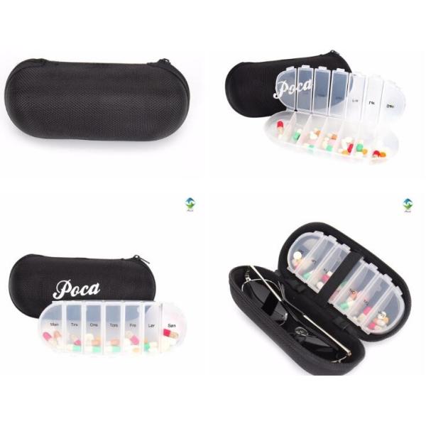 28 compartment column shape plastic pill storage box with pill crush box, Conventional eco-friendly 4 grids plastic trav