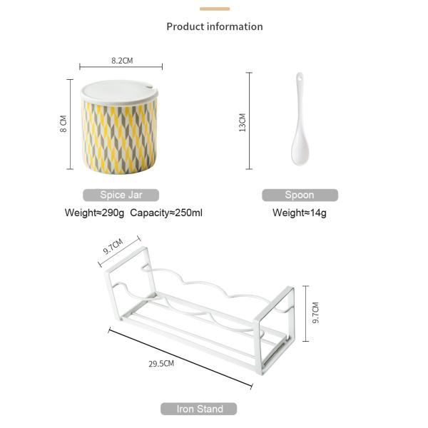 Convenient Diamond Pattern Ceramic Spice Container With Spoon And Lid Multifunctional