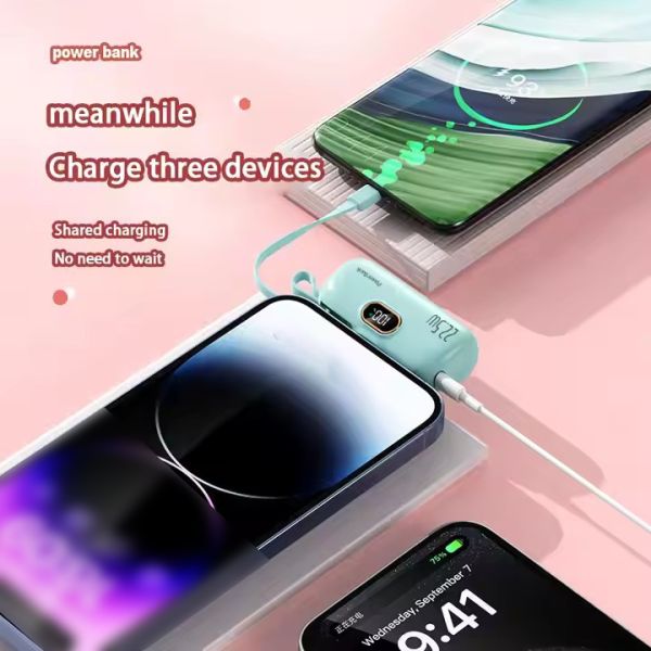 Mini Capsule Power Bank 5000mAh Portable Keychain Charger Wired Fast Charging Li Polymer Battery