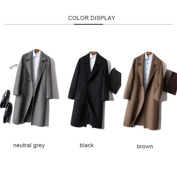 Pure Wool Men's Double-Sided Cashmere Coat Mid-Length Trench Jacket for Casual Outwear