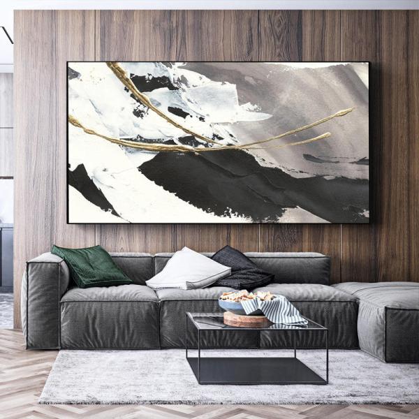 Canvas Support 100% Hand Made Nordic Black White Gray Custom Hand Painted Abstract Oil Painting for Living Room Decoration