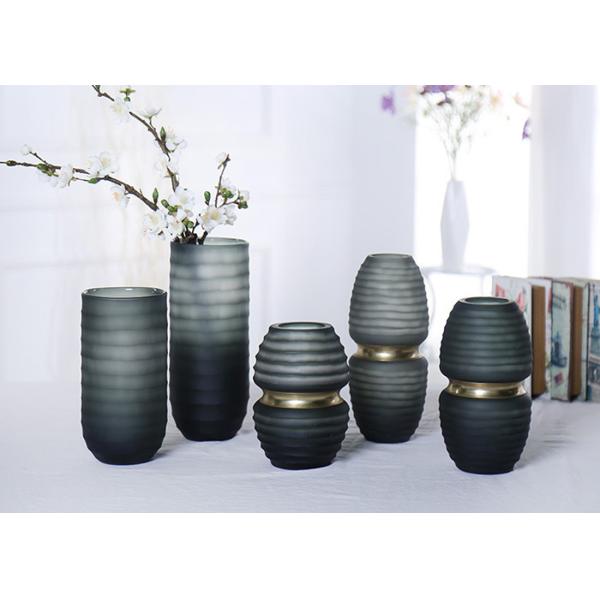 Gradient Gray Decorative Glass Vases Polished Surface Handling