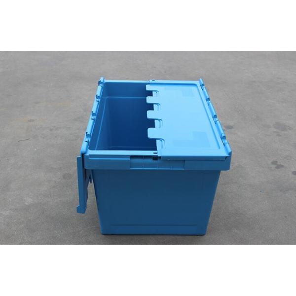 Attached Lidded crates Plastic Storage tote logistic box with hinged lids