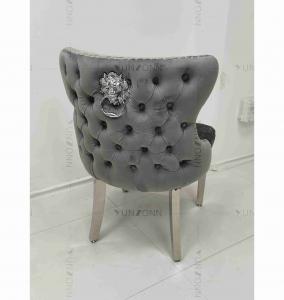 Buy cheap Gray Power Lion Buttoned Back Dining Chair Padded Dining Room Chairs Silver Stainless Steel Legs product